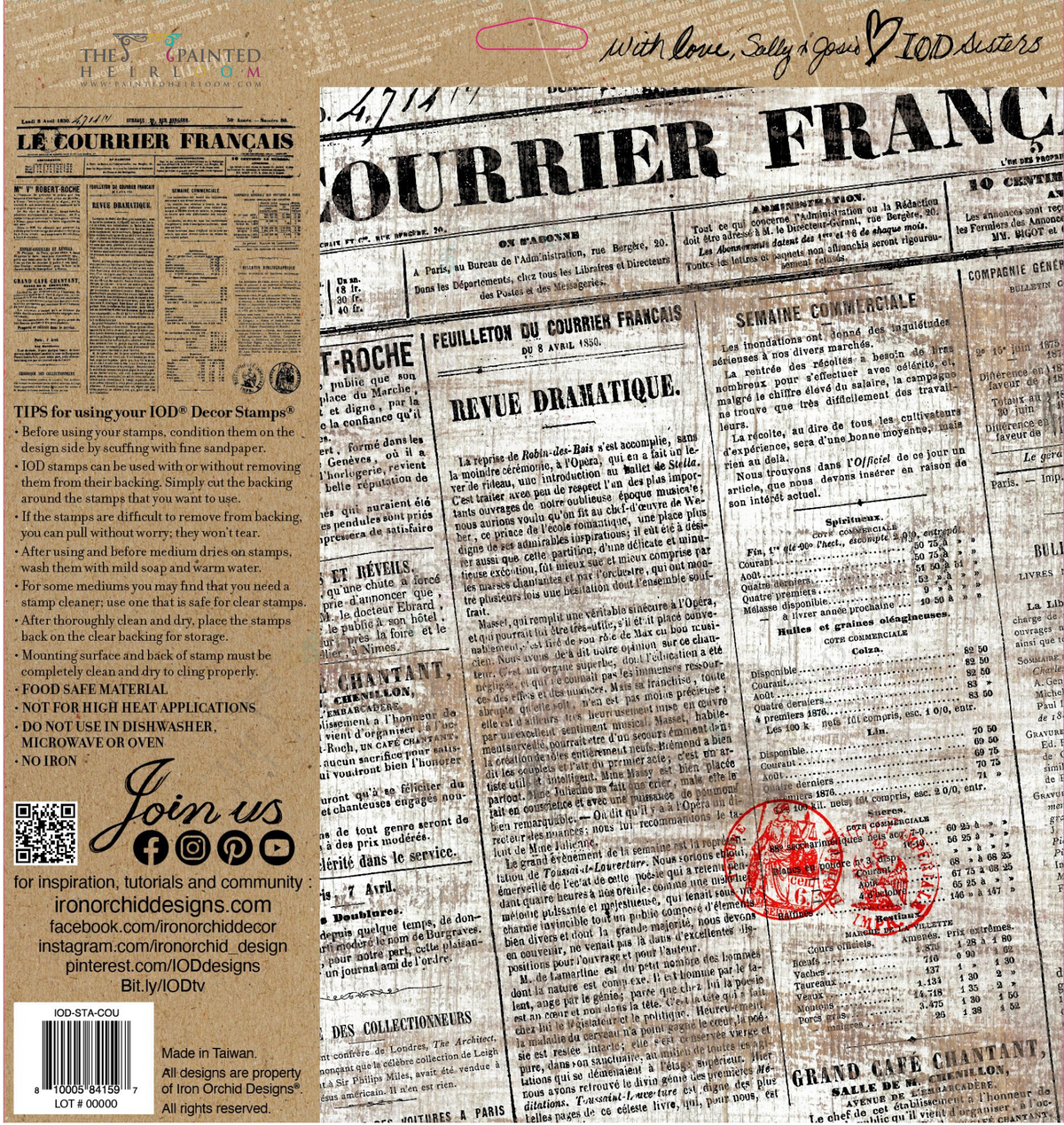 French newspaper print edges from Le Courrier Stamp (Retired) by IOD - Iron Orchid Designs.