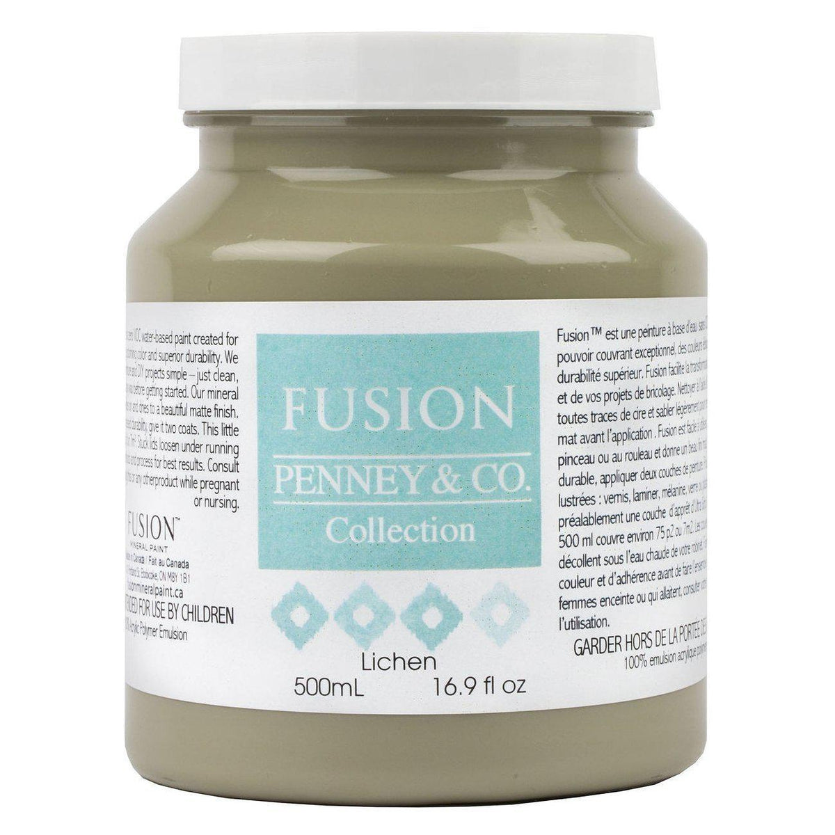 500ml Fusion Mineral Paint jar in Lichen with screw-on lid.