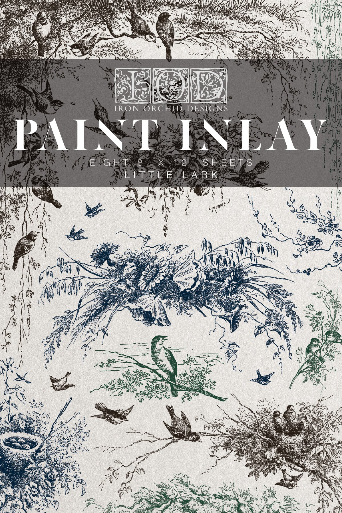 I.O.D. Little Lark Paint Inlay featuring vintage toile bird and nature art in a small format.