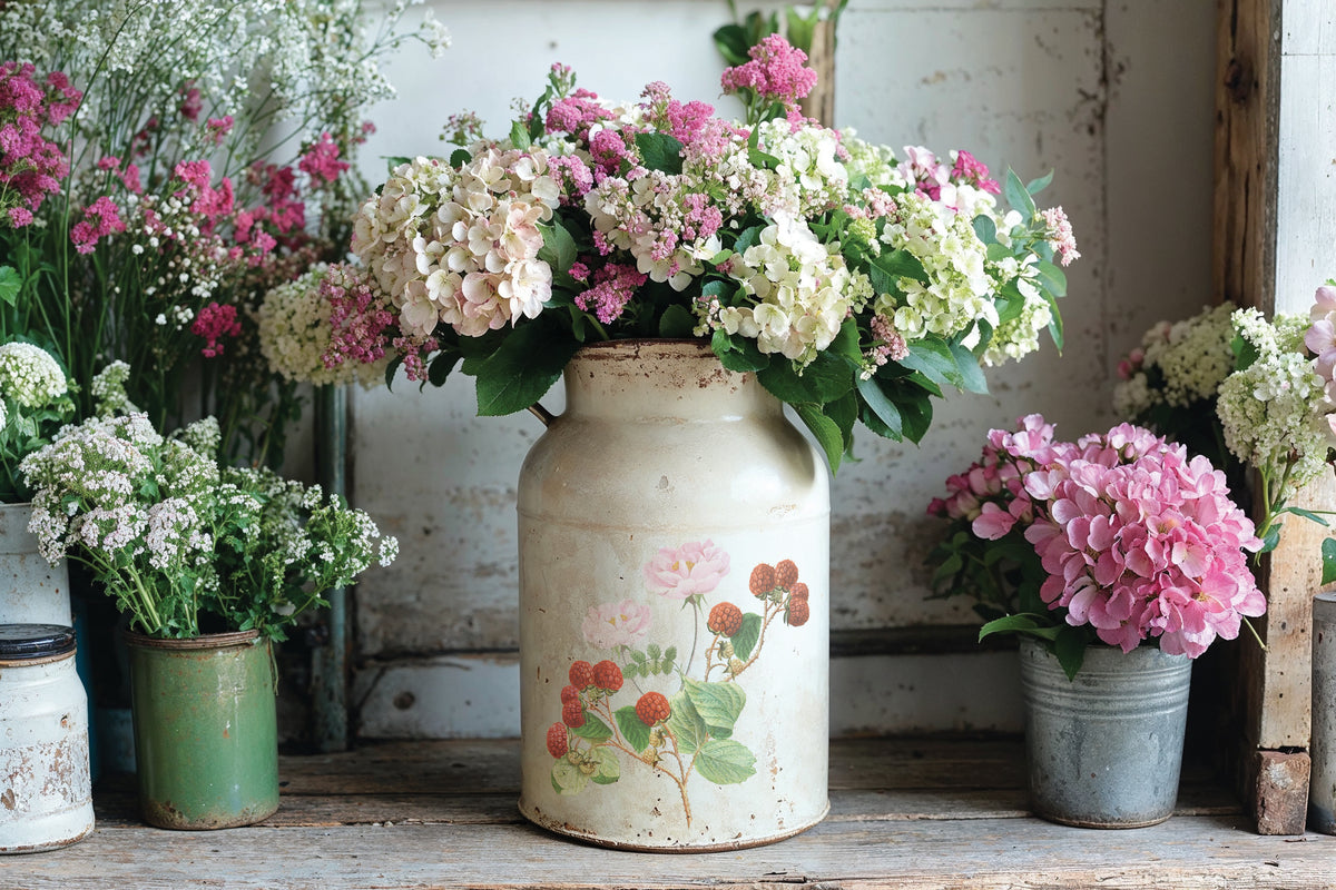 Marché des Fleurs Transfer by I.O.D. featuring French flower market-inspired rustic botanical design.