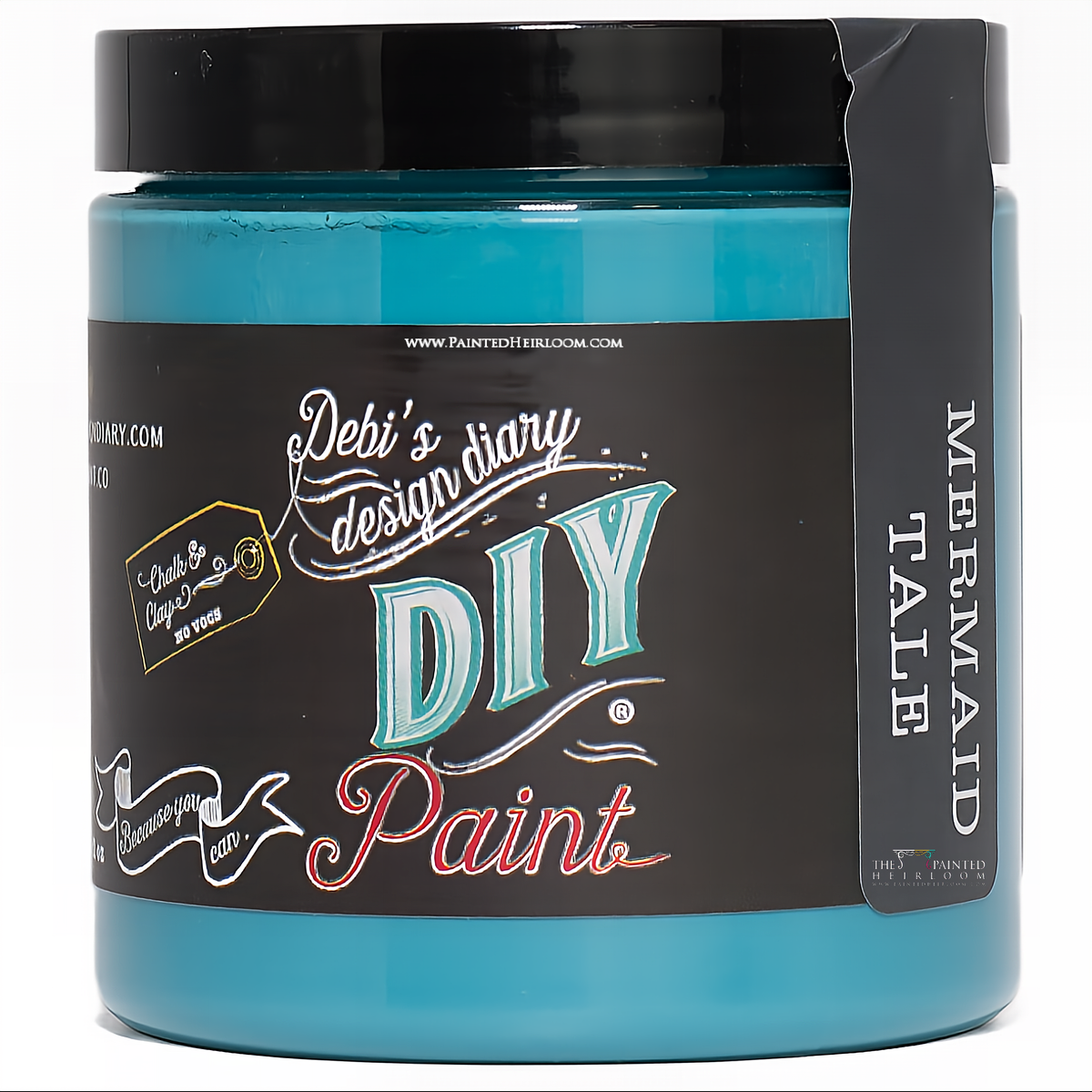 Turquoise Mermaid Tale DIY Paint by DIY Paint Co. jar, labeled for furniture painting.