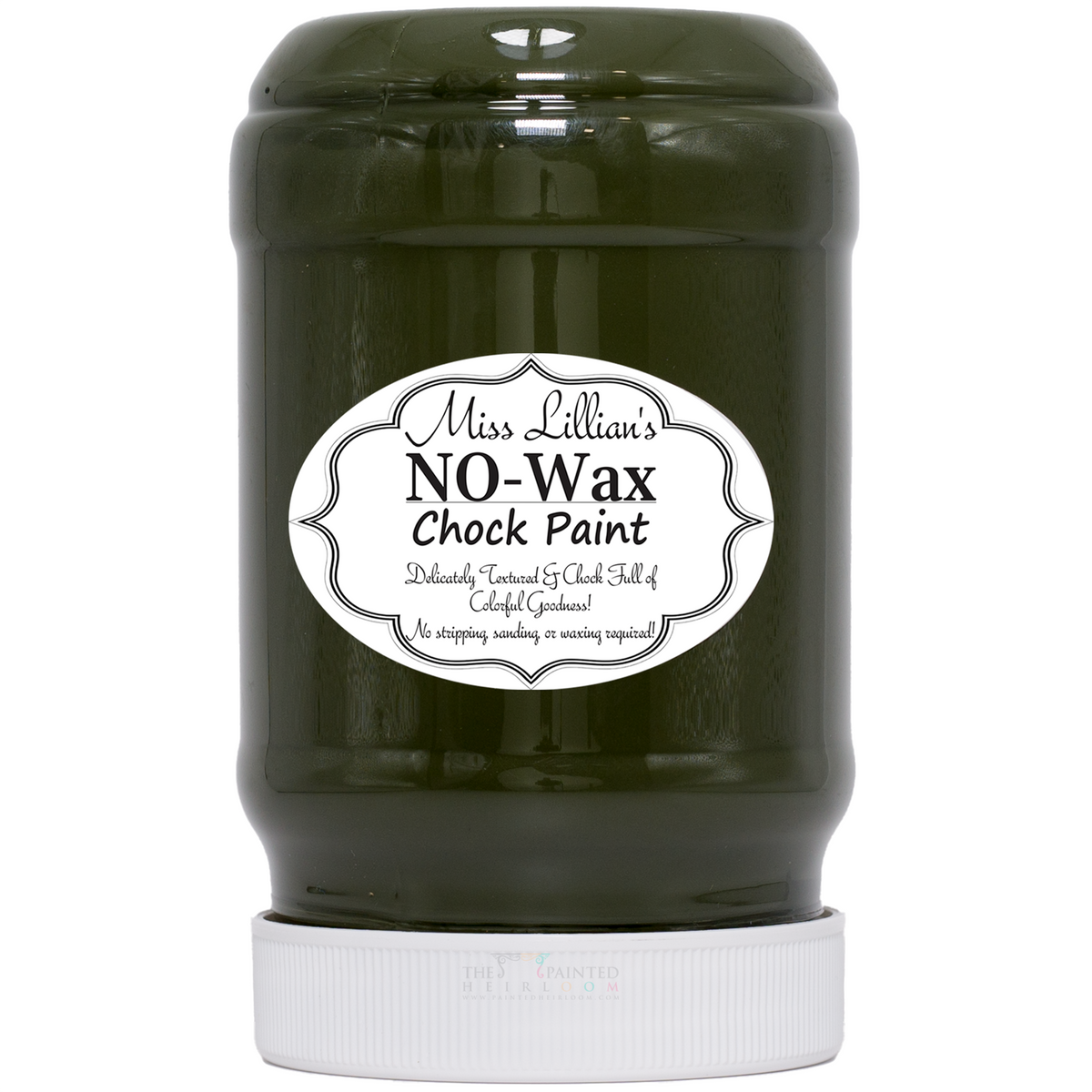 Miss Lillian’s Midnight Fern No-Wax Chock Paint jar in dark green shade.