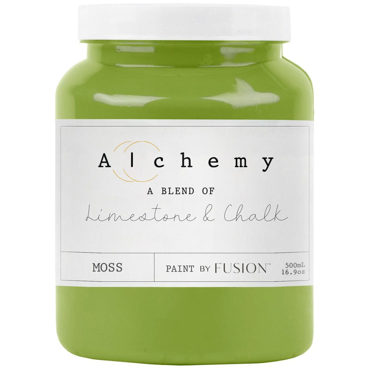 500ml jar of Moss Alchemy Paint by Fusion Mineral Paint, chalk-style blend with limestone and chalk.