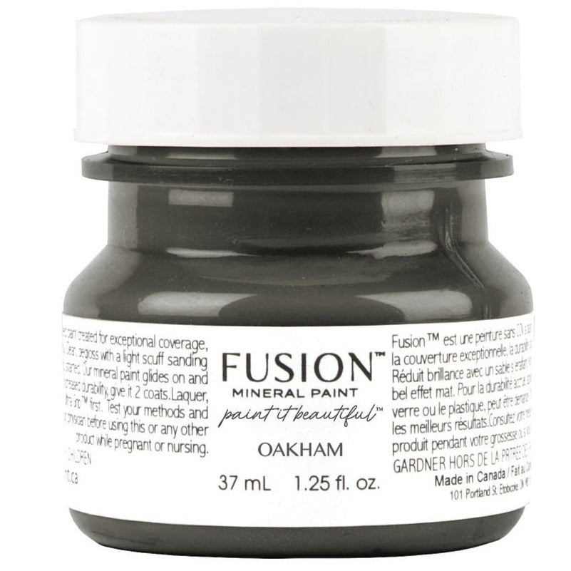 37 mL Oakham Fusion Mineral Paint with matte finish, white label, and black screw lid.