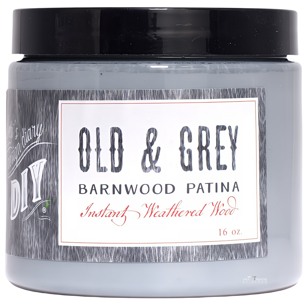 16 oz. jar of DIY Paint Co. Old & Grey Barnwood Liquid Patina.