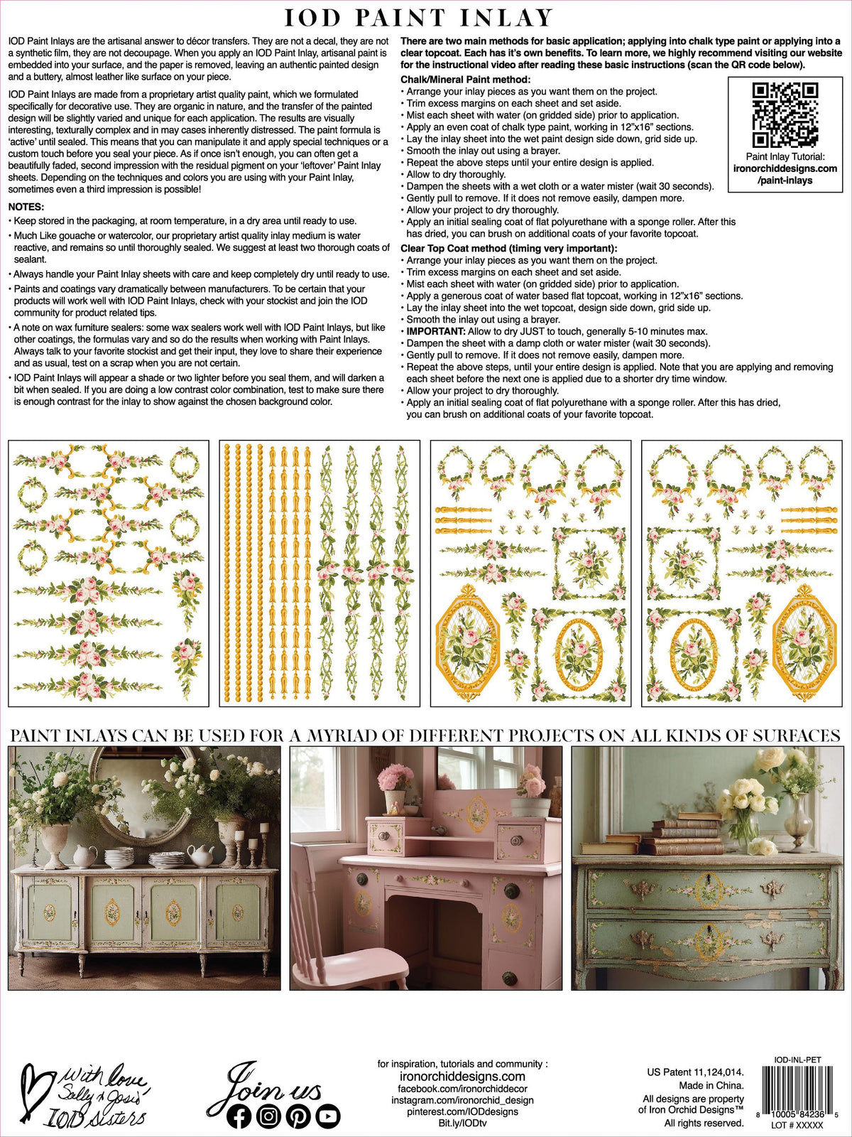I.O.D. Petite Fleur Pink Paint Inlay flyer highlighting steps, tips, and decor ideas for Limited Release product.