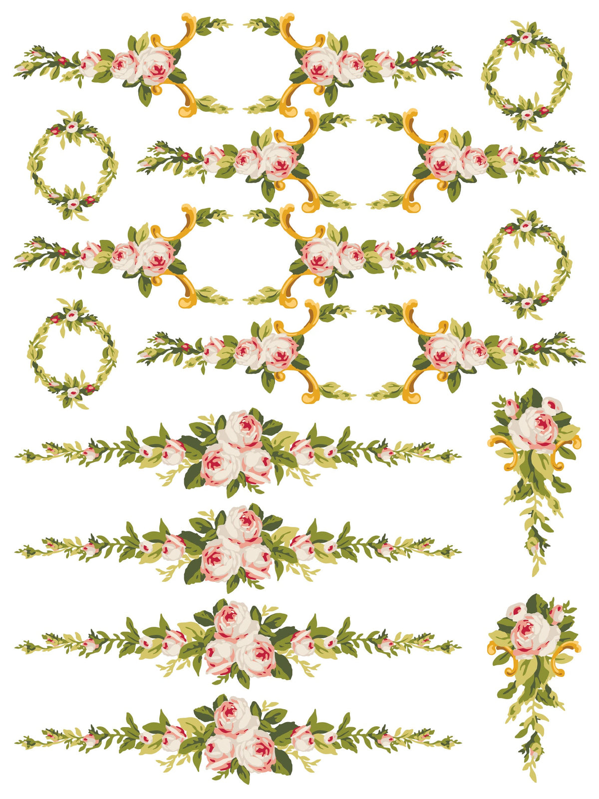 IOD Petite Fleur Pink Paint Inlay with pink roses and gold borders, romantic Limited Release by Iron Orchid Designs.