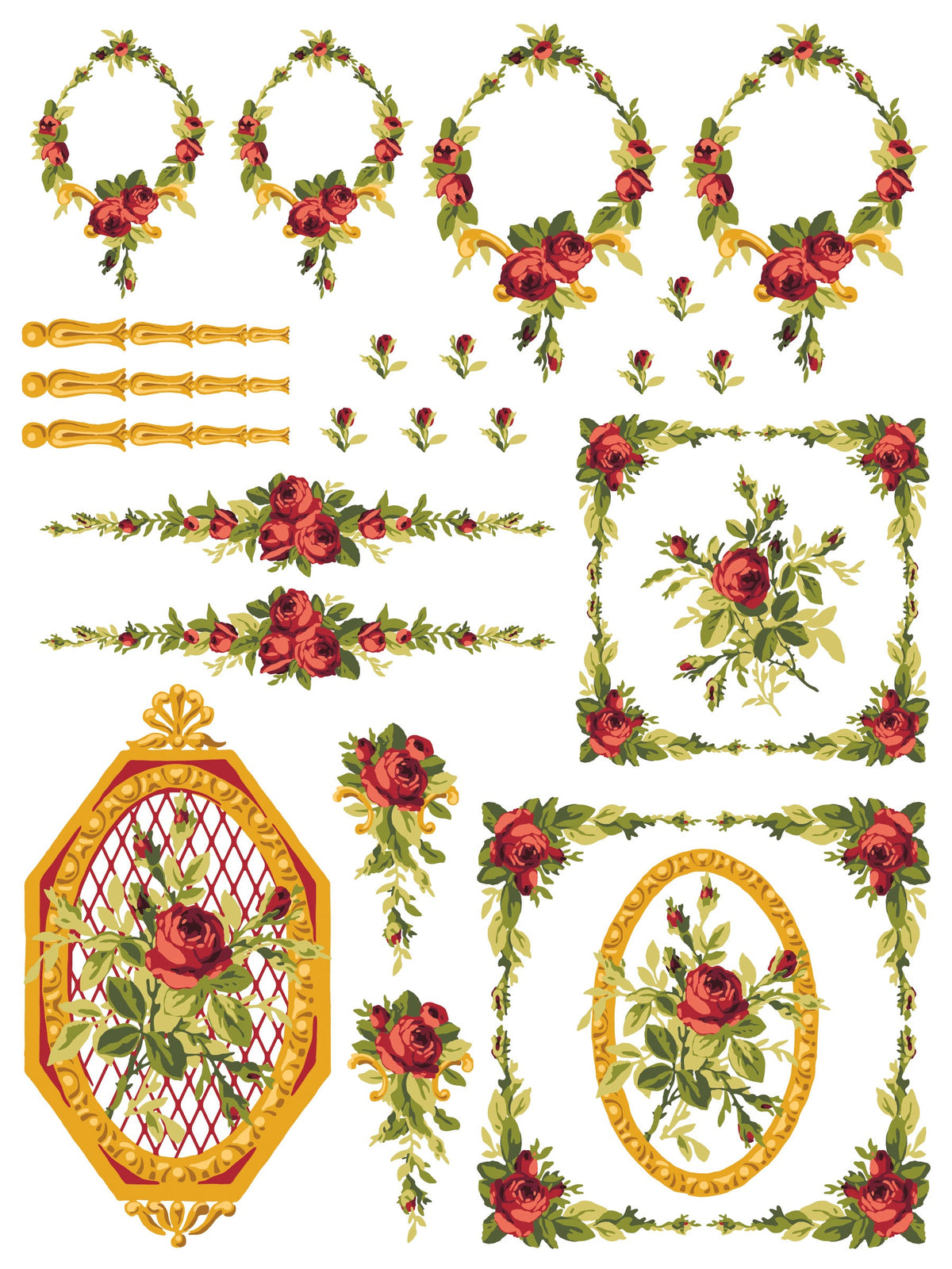 Petite Fleur Red Paint Inlay by I.O.D. featuring floral patterns with gold frames and borders, limited release.