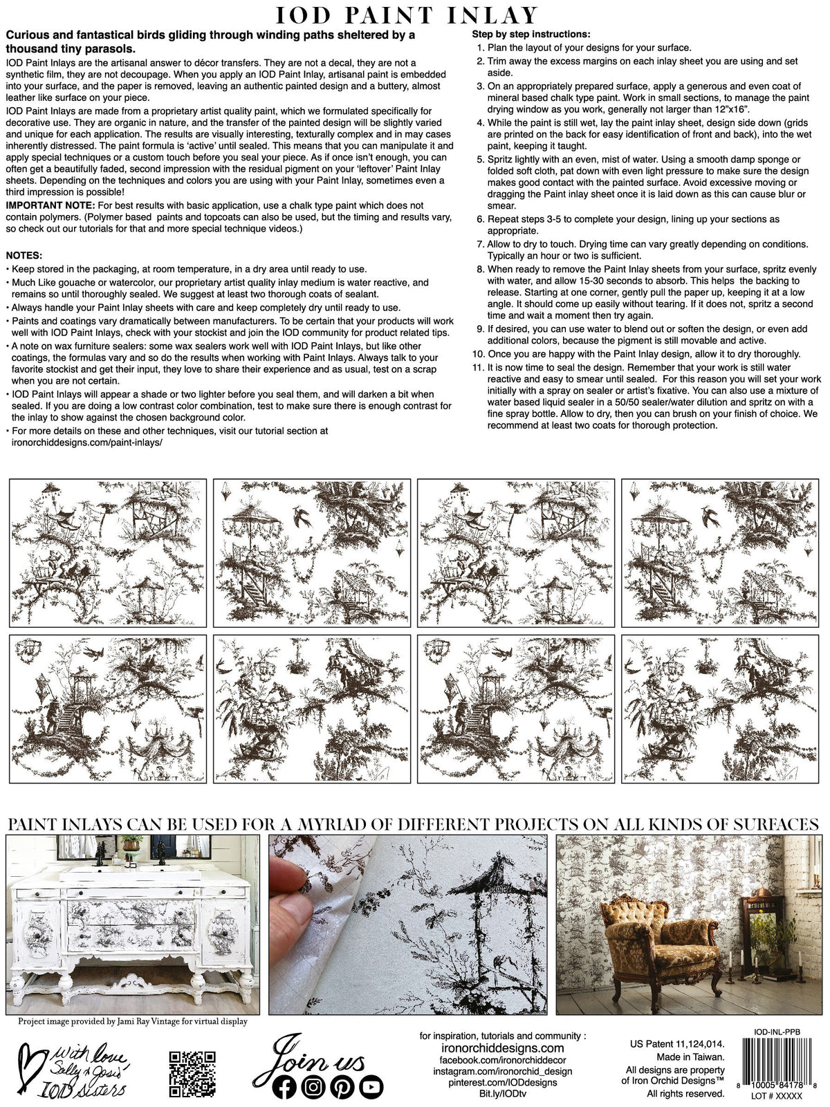 IOD Paint Inlay Petits Parasols Black by Iron Orchid Designs, tips and instructions included.