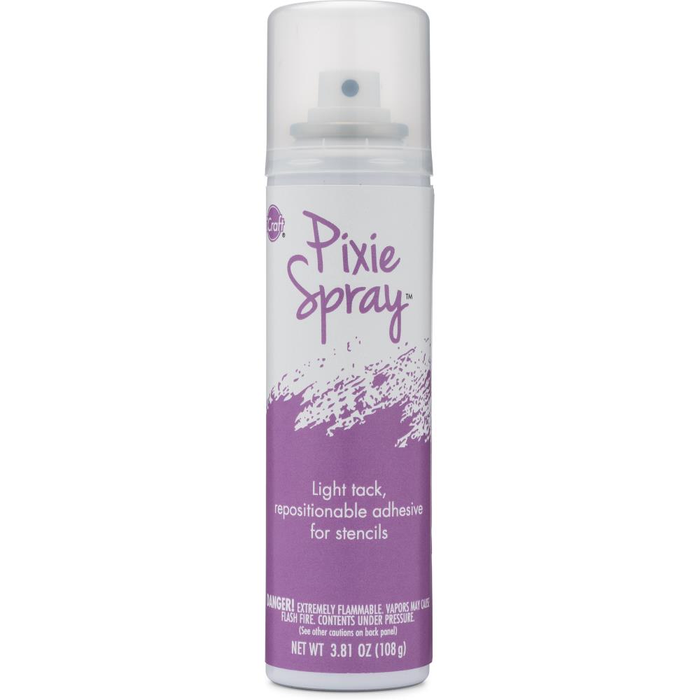 Notions Pixie Spray, 3.81 oz can with purple and white label, for repositionable adhesive use.