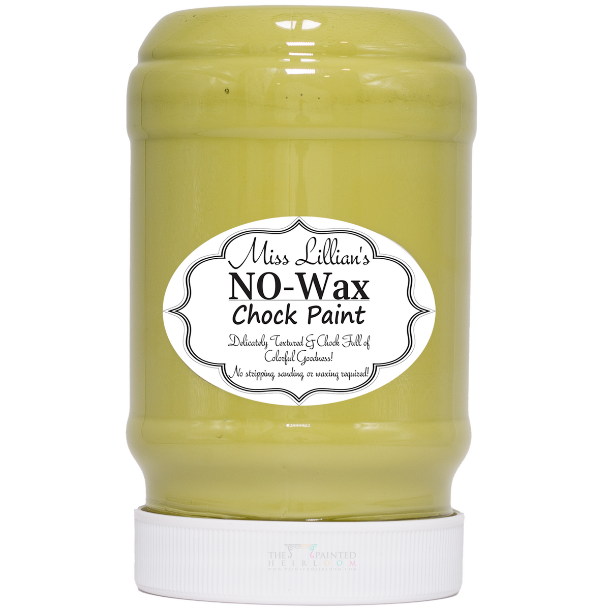 Miss Lillian’s Paint Posh by Gosh No-Wax Chock Paint jar in light yellow with a crisp white label.