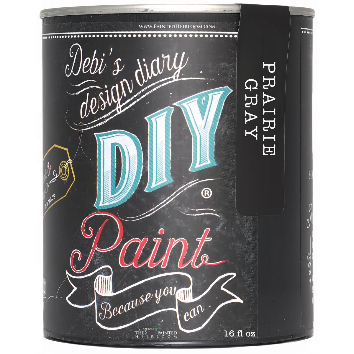 16oz Prairie Gray DIY Paint by DIY Paint Co., eco-friendly, with decorative label.
