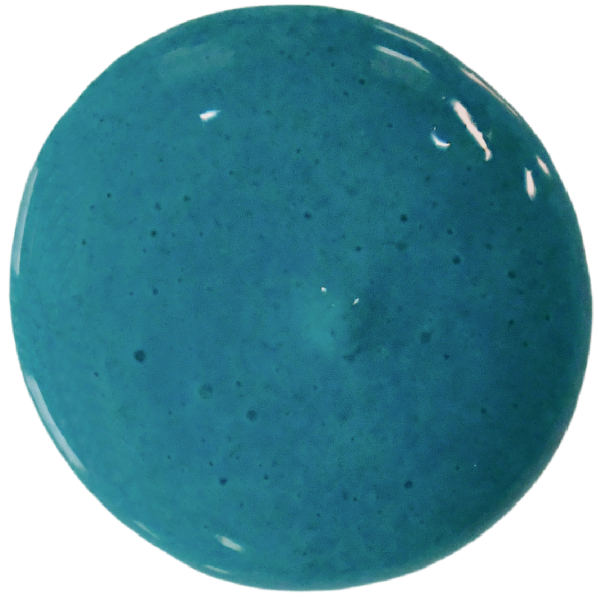 Glossy round puddle of Providence by Old Fashioned Milk Paint in VOC-free blue with shiny highlights.