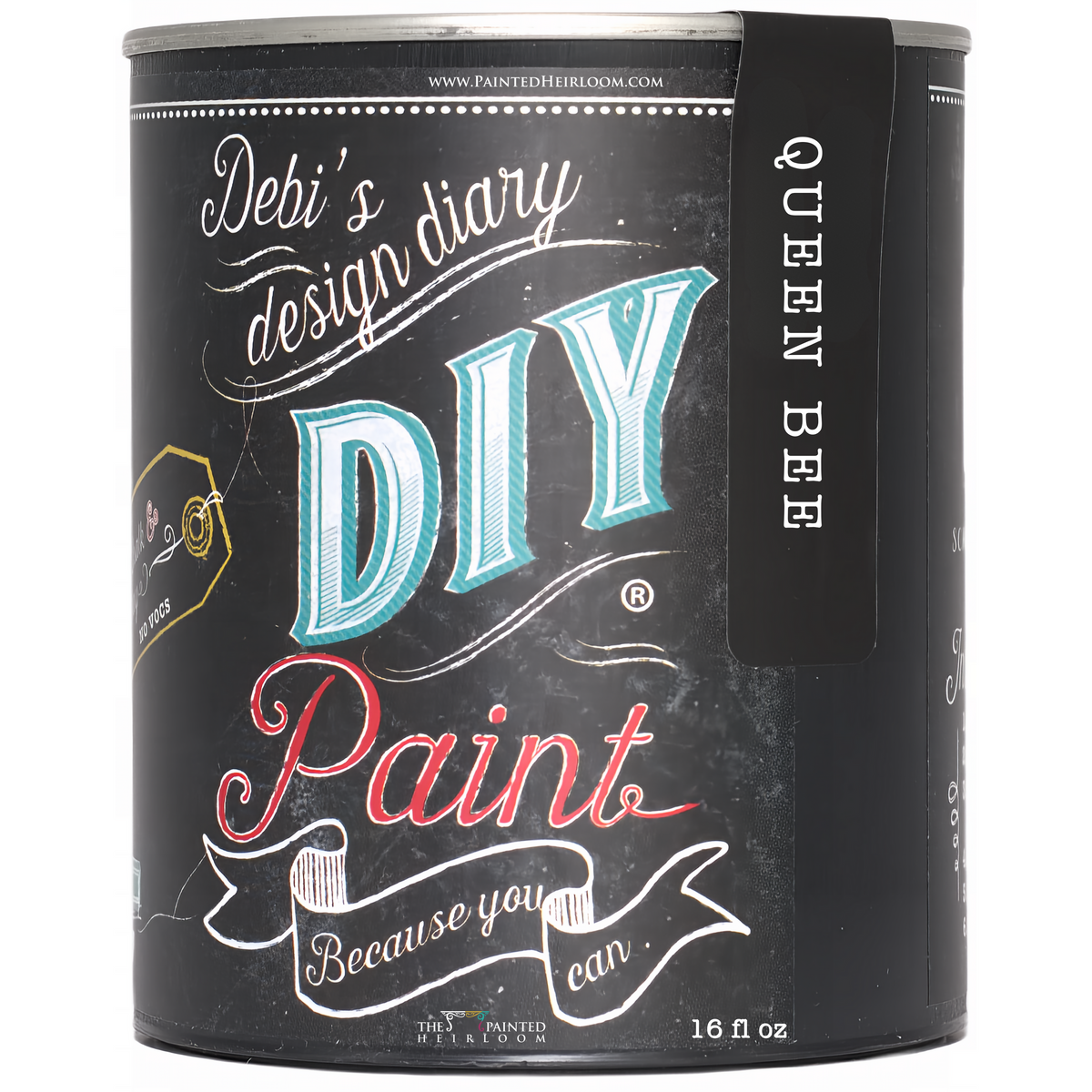 16 fl oz Queen Bee DIY Paint can by DIY Paint Co., black label with decorative lettering.