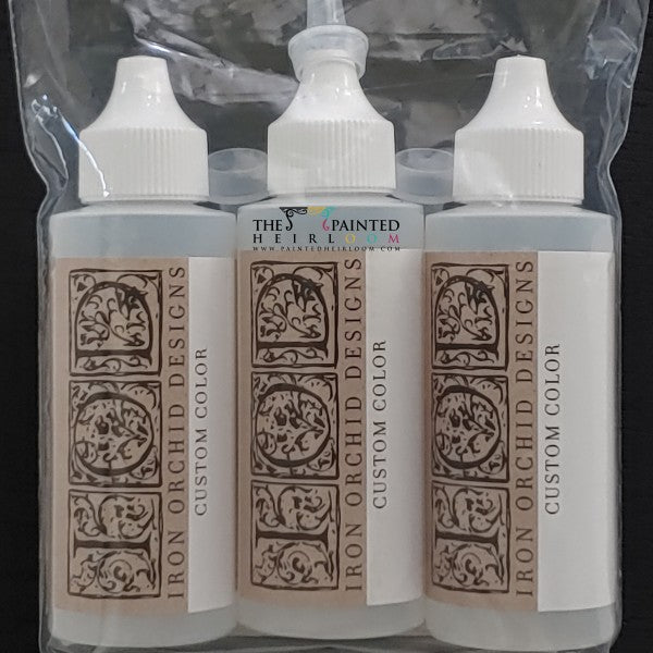 Set of 3 I.O.D. refillable empty mixing bottles by Iron Orchid Designs for blending custom colors or inks.