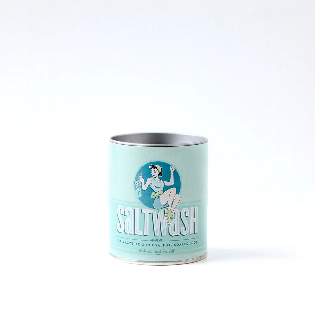 Saltwash Paint Additive Powder in a retro-style light blue can, by Saltwash.
