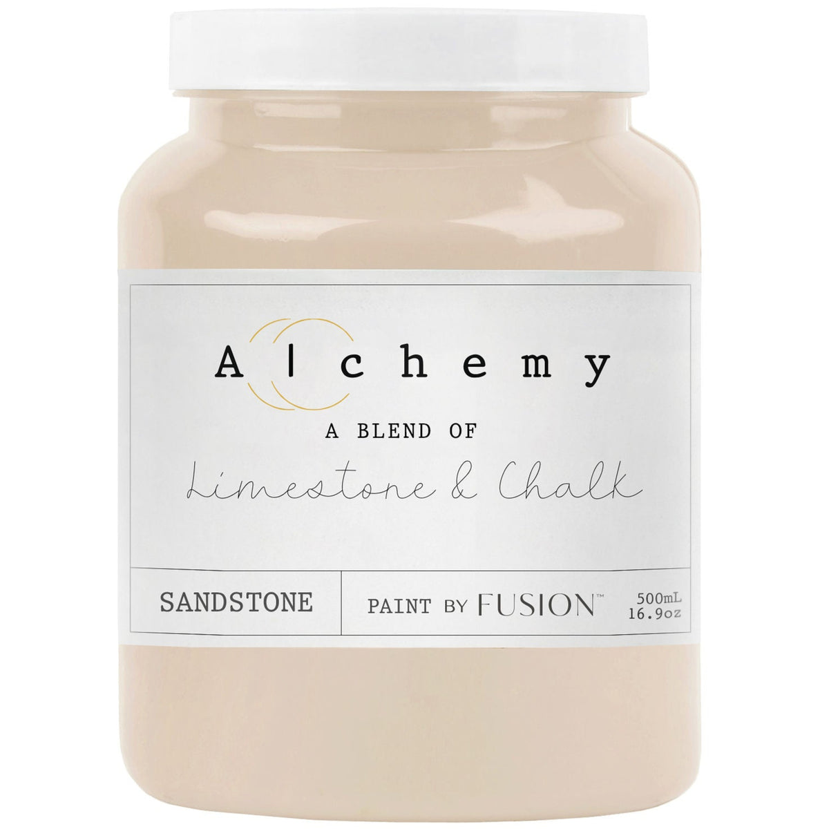Sandstone Alchemy by Fusion Mineral Paint, 500ml chalk-style furniture paint jar.