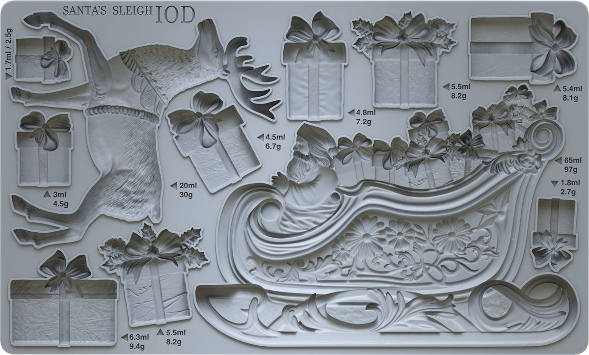 Santa’s Sleigh Mould (2024 Limited Release) by I.O.D. featuring Santa, sleigh, and Christmas gifts.