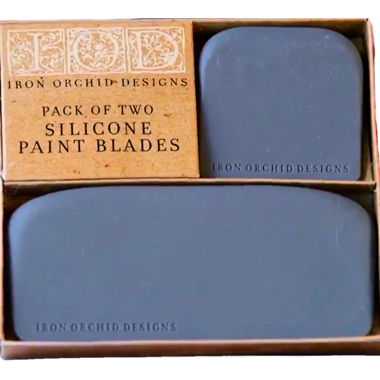 I.O.D. Silicone Paint Blades Pack of 2 from Iron Orchid Designs for DIY decor and trowel painting projects.