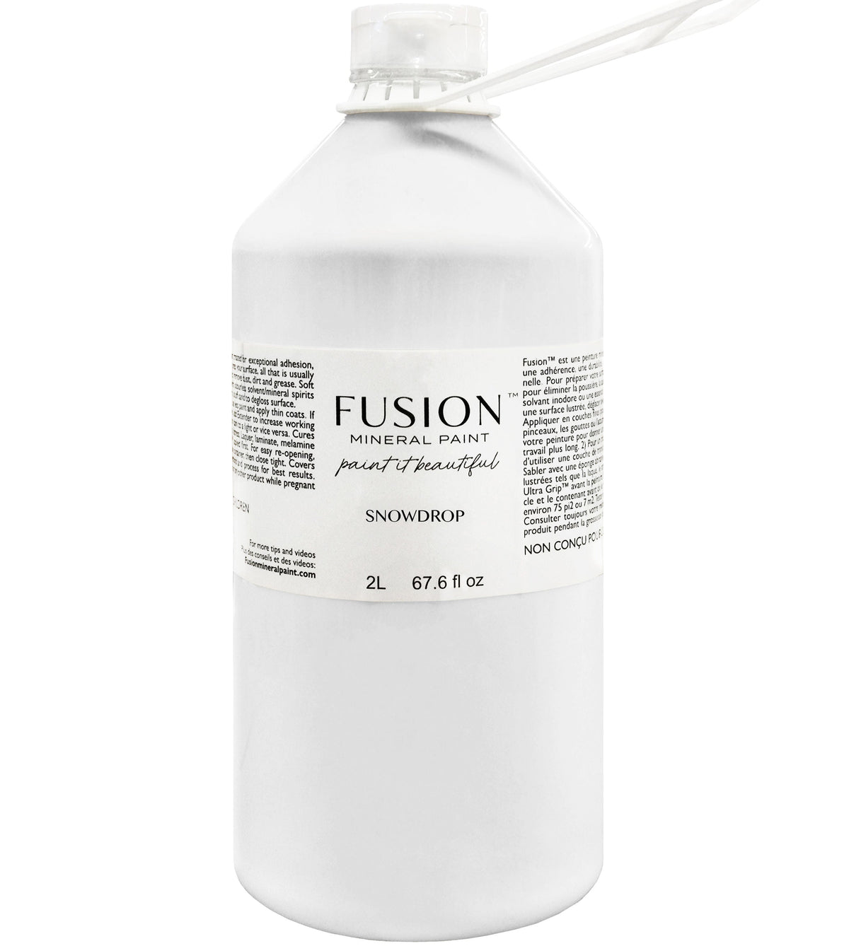 2L Fusion Mineral Paint Snowdrop, acrylic, neutral white, with white cap and handle.