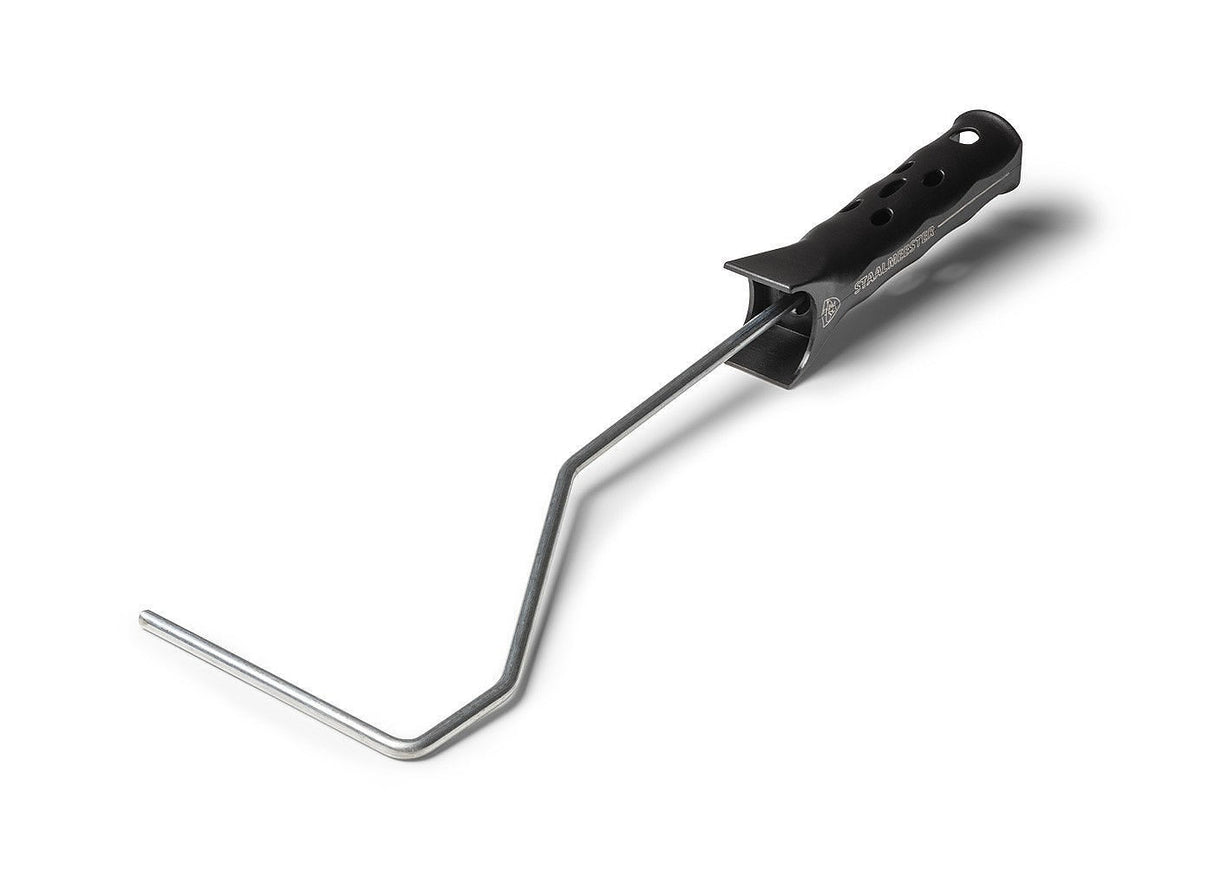 Staalmeester Roller Frame with black handle and metal rod on a plain background.