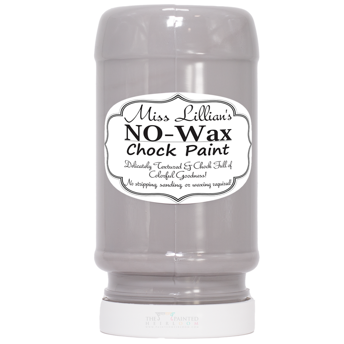 Gray container of Miss Lillian’s Paint Steel No-Wax Chock Paint.