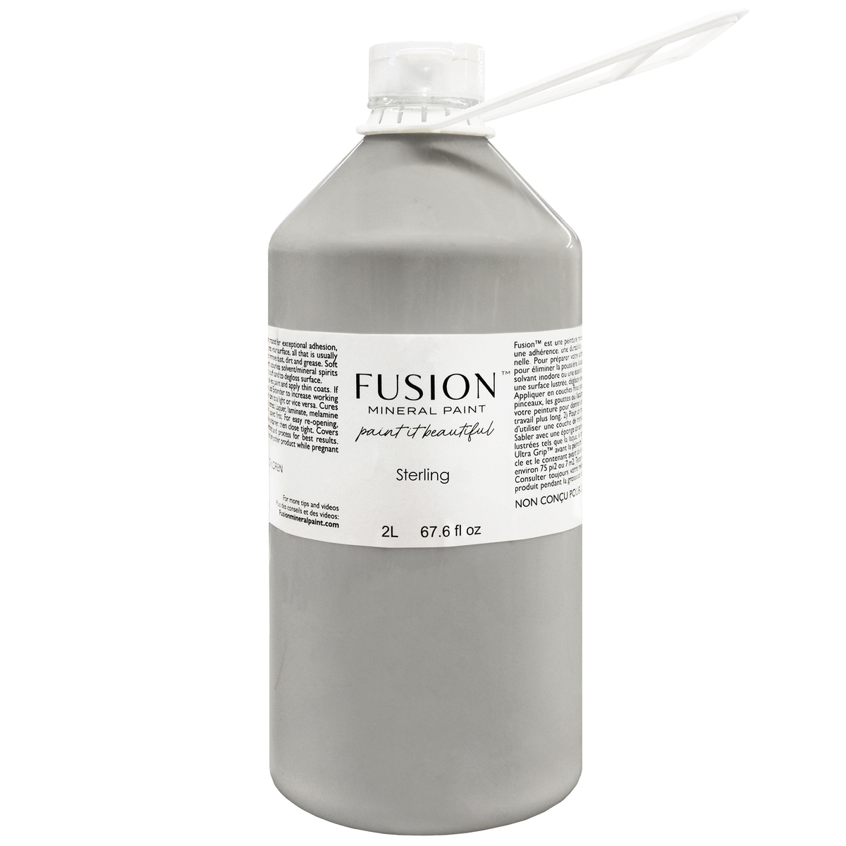 2L Fusion Mineral Paint Sterling, all-in-one acrylic, matte finish, white cap and label.
