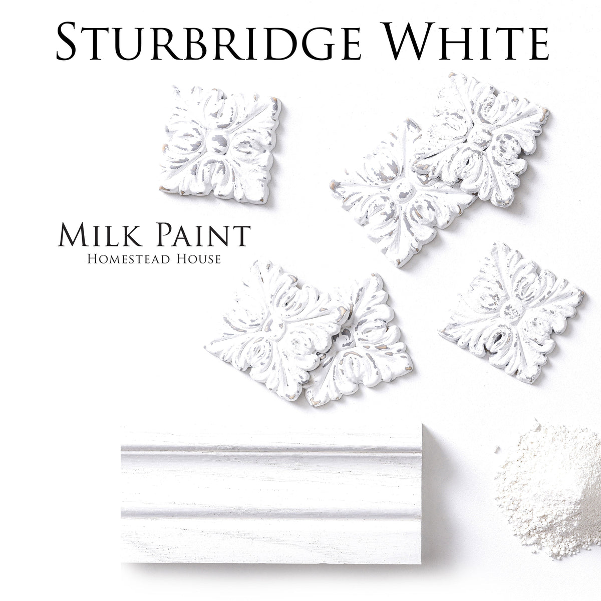 Homestead House Sturbridge White Milk Paint jar, soft classic white color, suitable for vintage or modern décor projects.