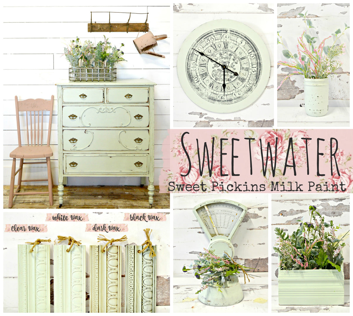 Sweetwater Old Fashioned Milk Paint, soft pale green, VOC-free, for furniture, decor, trims, and accessories.