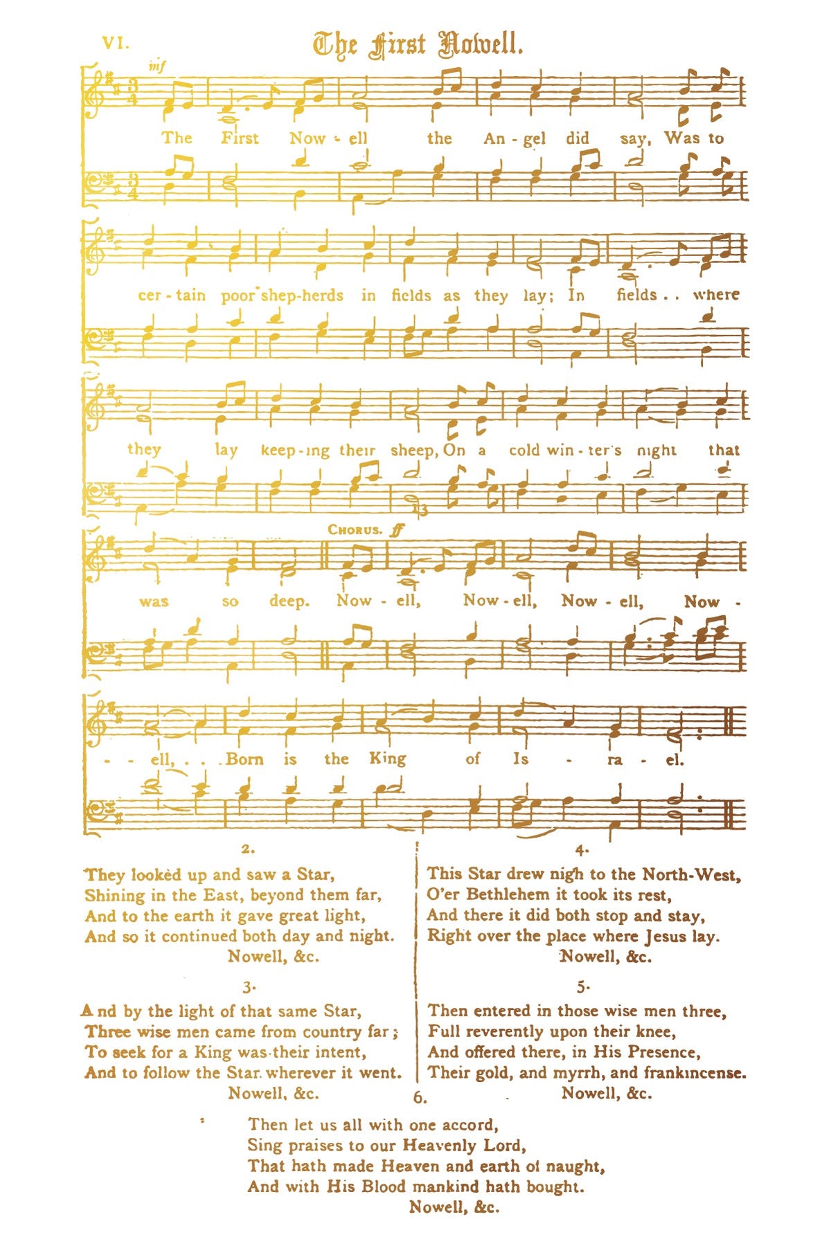 Sheet music and lyrics for The First Nowell with I.O.D. Tinsel Gilded Transfer.
