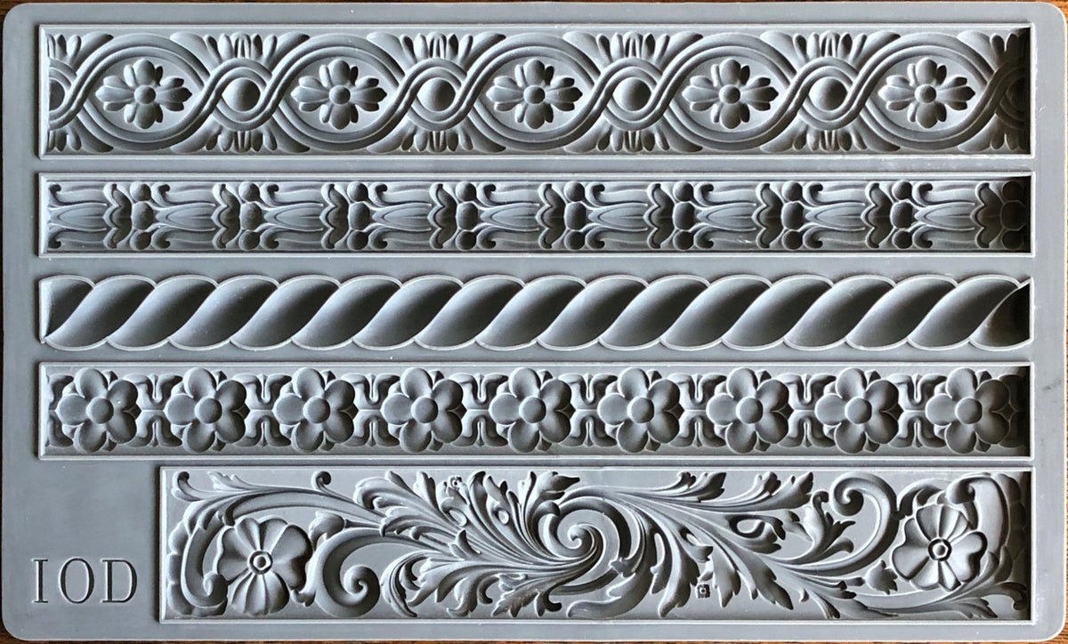 IOD The Trimmings 2 Mould with floral, rope, and scroll designs for use with air dry clay.