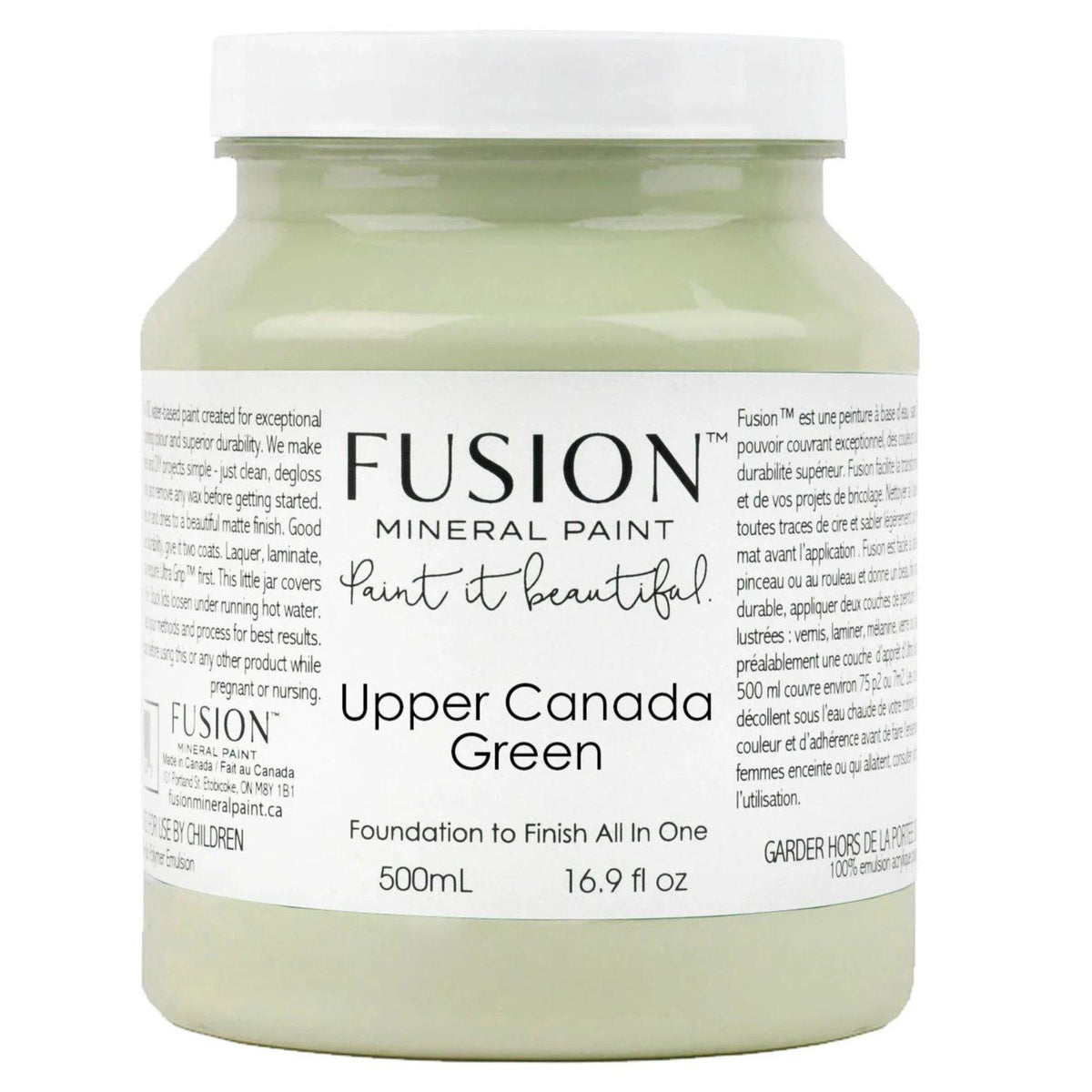 500mL Fusion Mineral Paint, Upper Canada Green (Seasonal), all-in-one acrylic with a white label.
