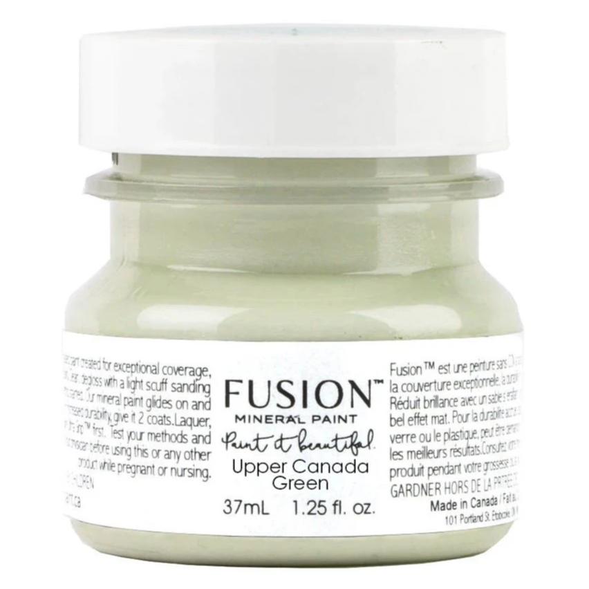 37mL jar of Fusion Mineral Paint, Upper Canada Green (Seasonal), with a white label and gray lid.