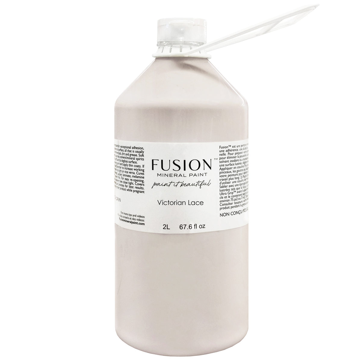 2L Fusion Mineral Paint Victorian Lace, multi-tone white, with white cap and included stir stick.