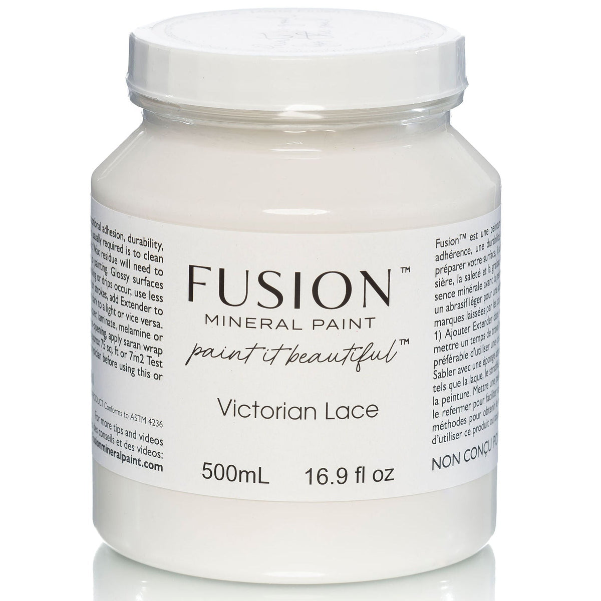 Fusion Mineral Paint Victorian Lace, 500mL jar; label displays product and color details.