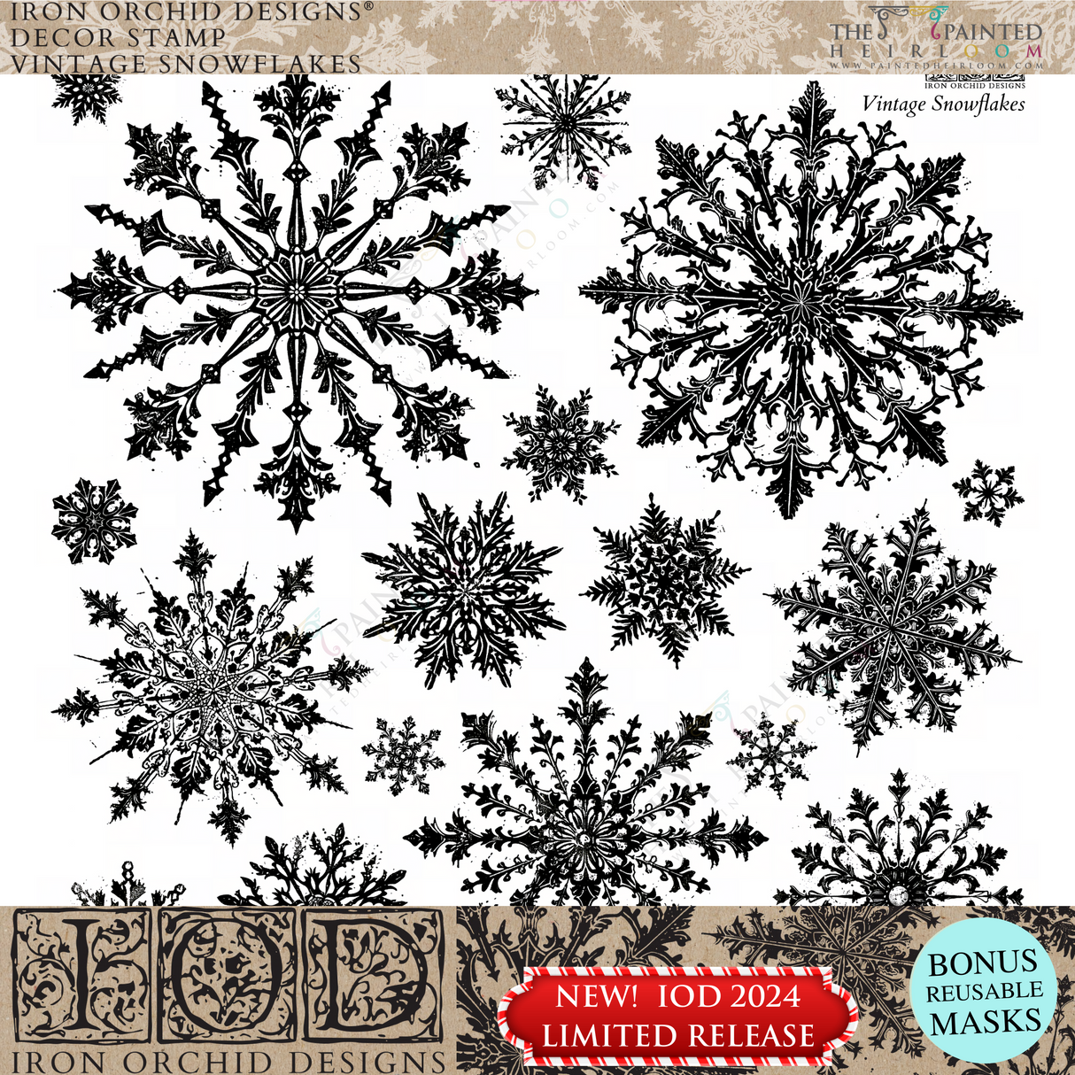 Vintage Snowflakes Stamp (2024 Limited Release) by IOD - Iron Orchid Designs @ The Painted Heirloom