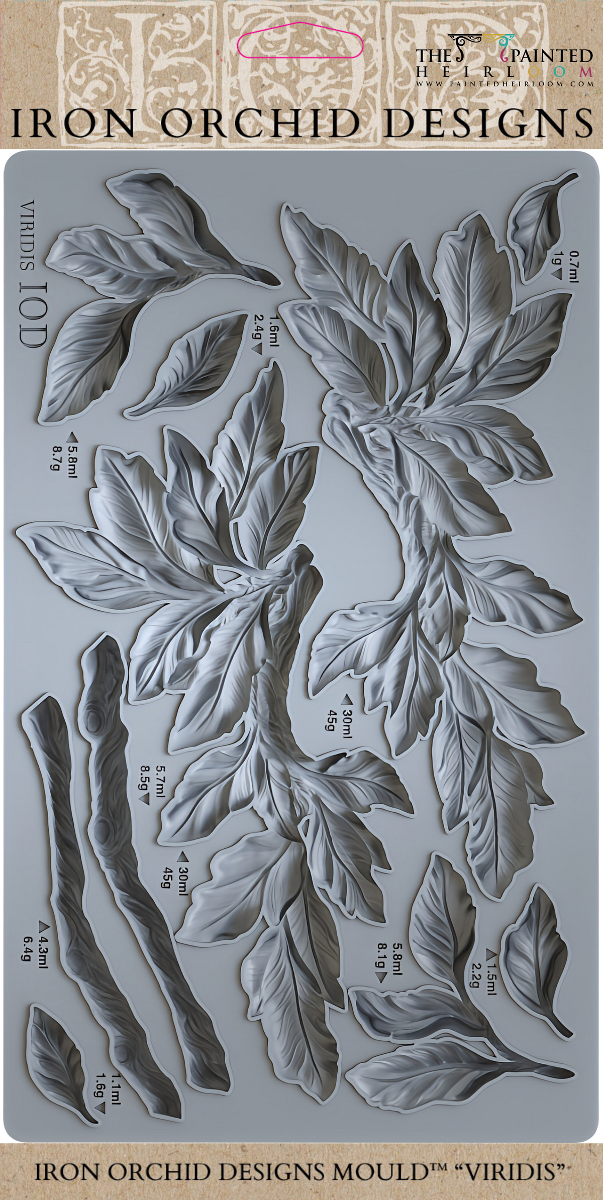 Viridis Mould by IOD with assorted leaf and twig shapes. Brand: I.O.D.
