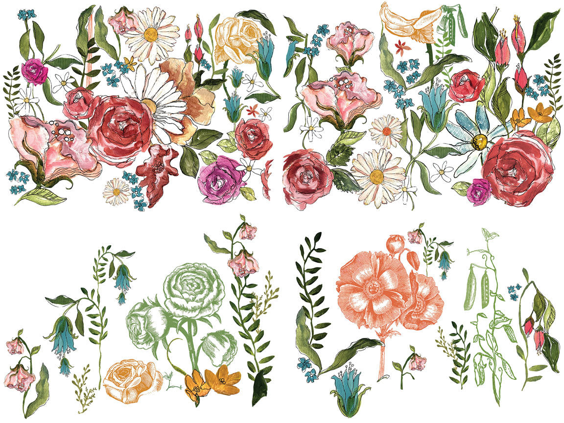 Watercolor botanical design for I.O.D. Wander Decor Transfer by Iron Orchid Designs for furniture projects.
