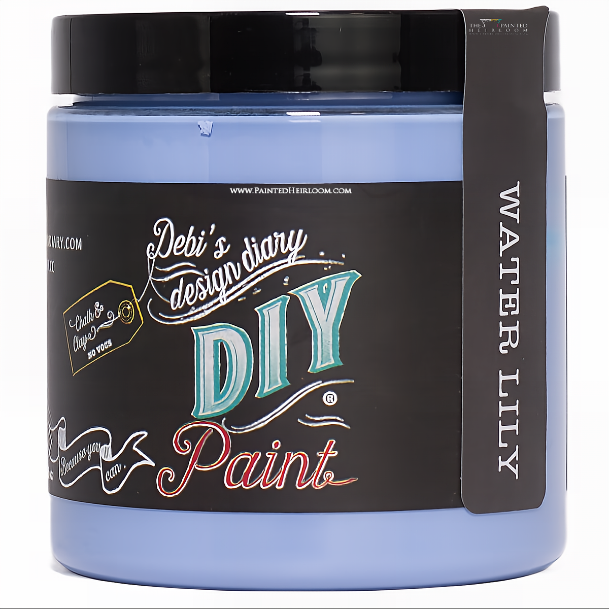 Jar of DIY Paint Co. Water Lily DIY Paint; color develops blue tones as it dries.