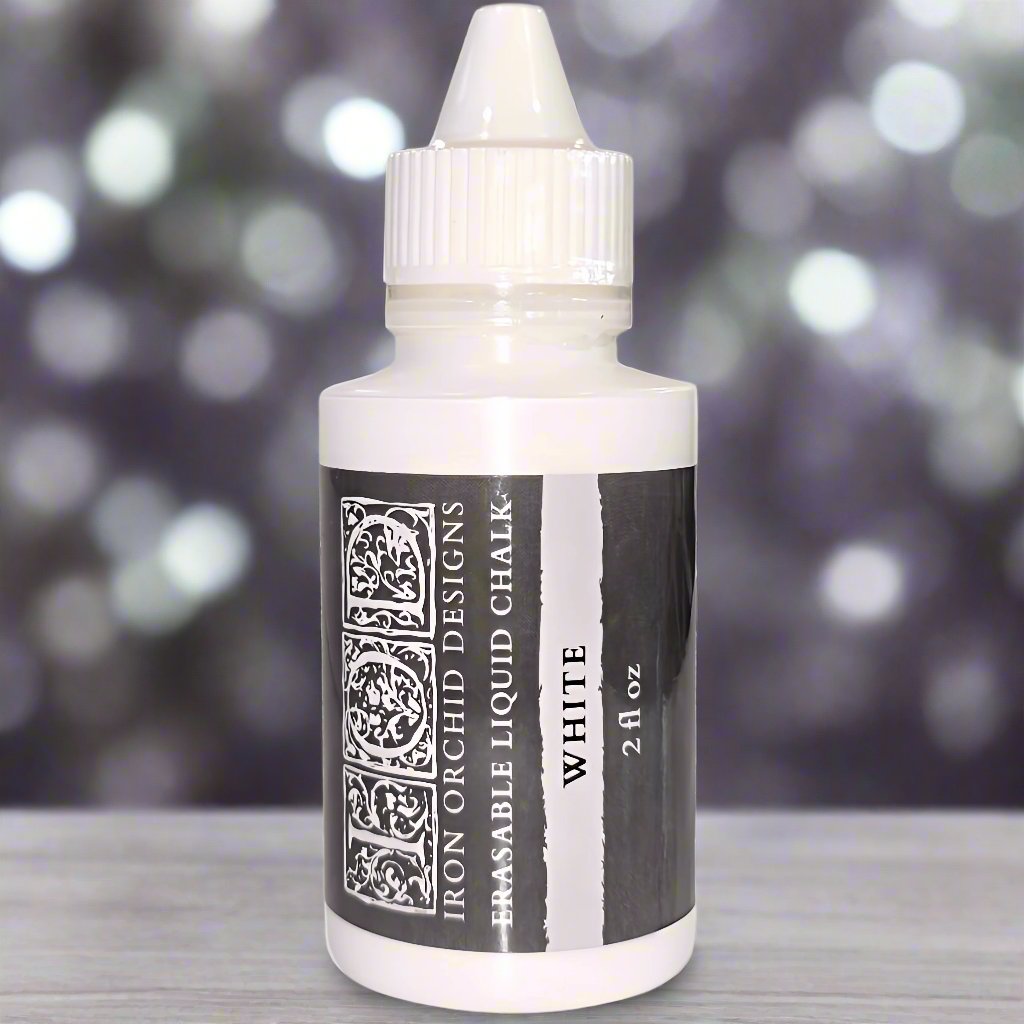I.O.D. White Erasable Liquid Chalk, 2 fl oz bottle, 2024 formula, for Iron Orchid Designs Decor Stamps.