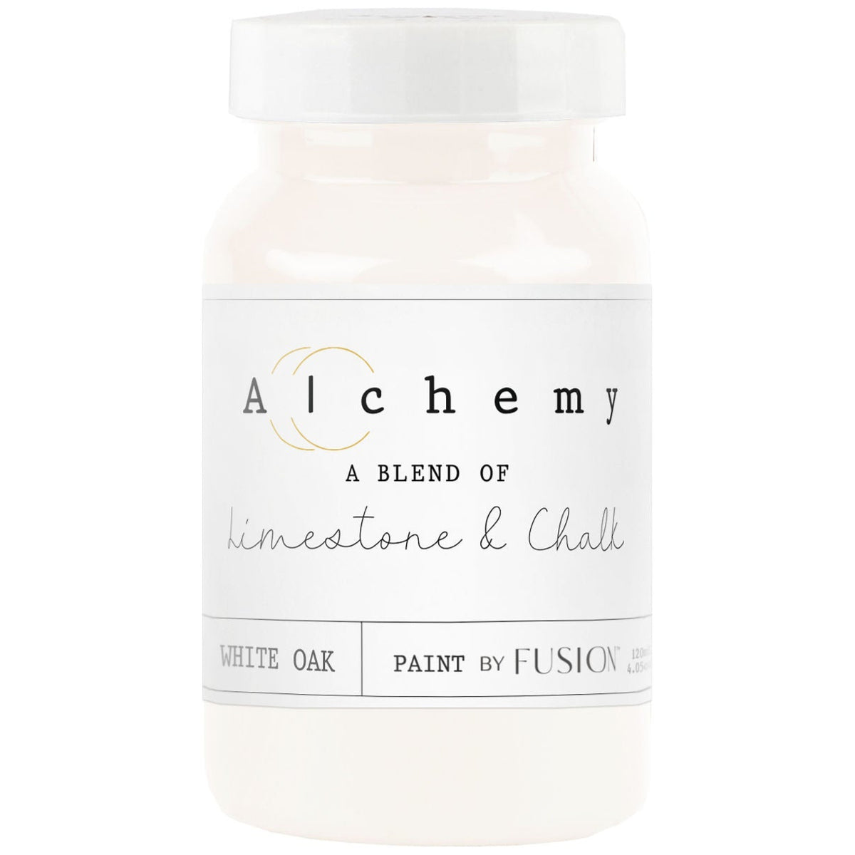 Small jar of Fusion Mineral Paint White Oak Alchemy, chalk-style furniture paint with limestone.