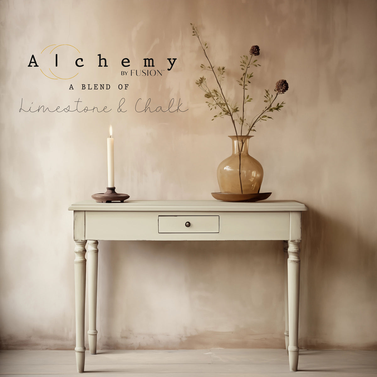 Fusion Mineral Paint White Oak Alchemy Paint, chalk-style finish with limestone and chalk blend.