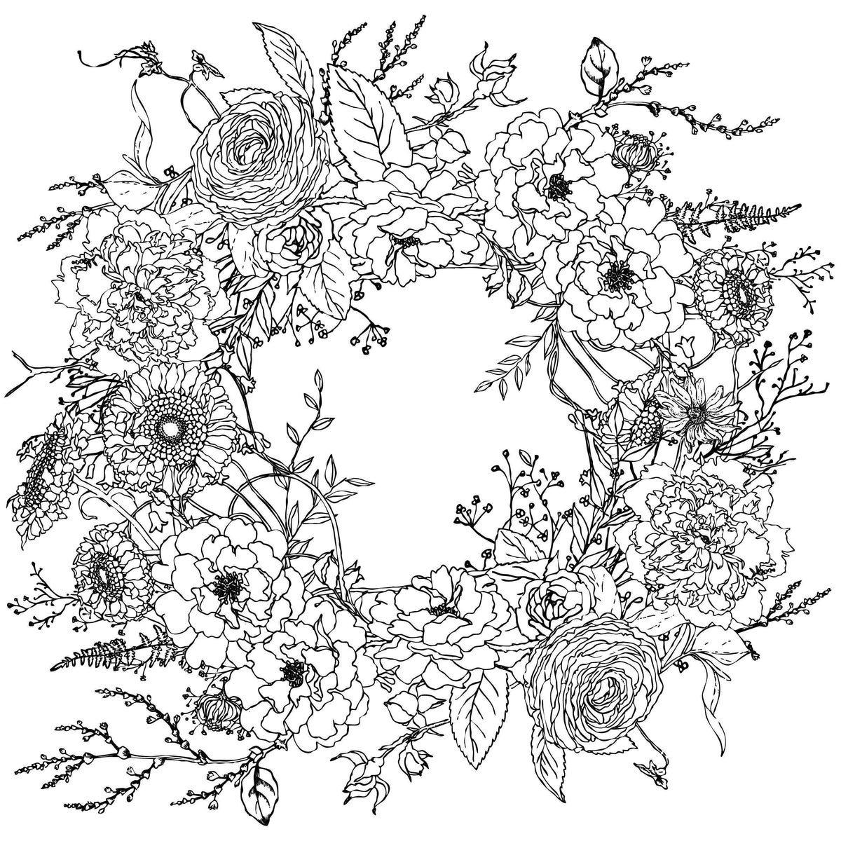 Wintersong Wreath Paintable Decor Transfer by IOD, black and white line art design for custom projects.