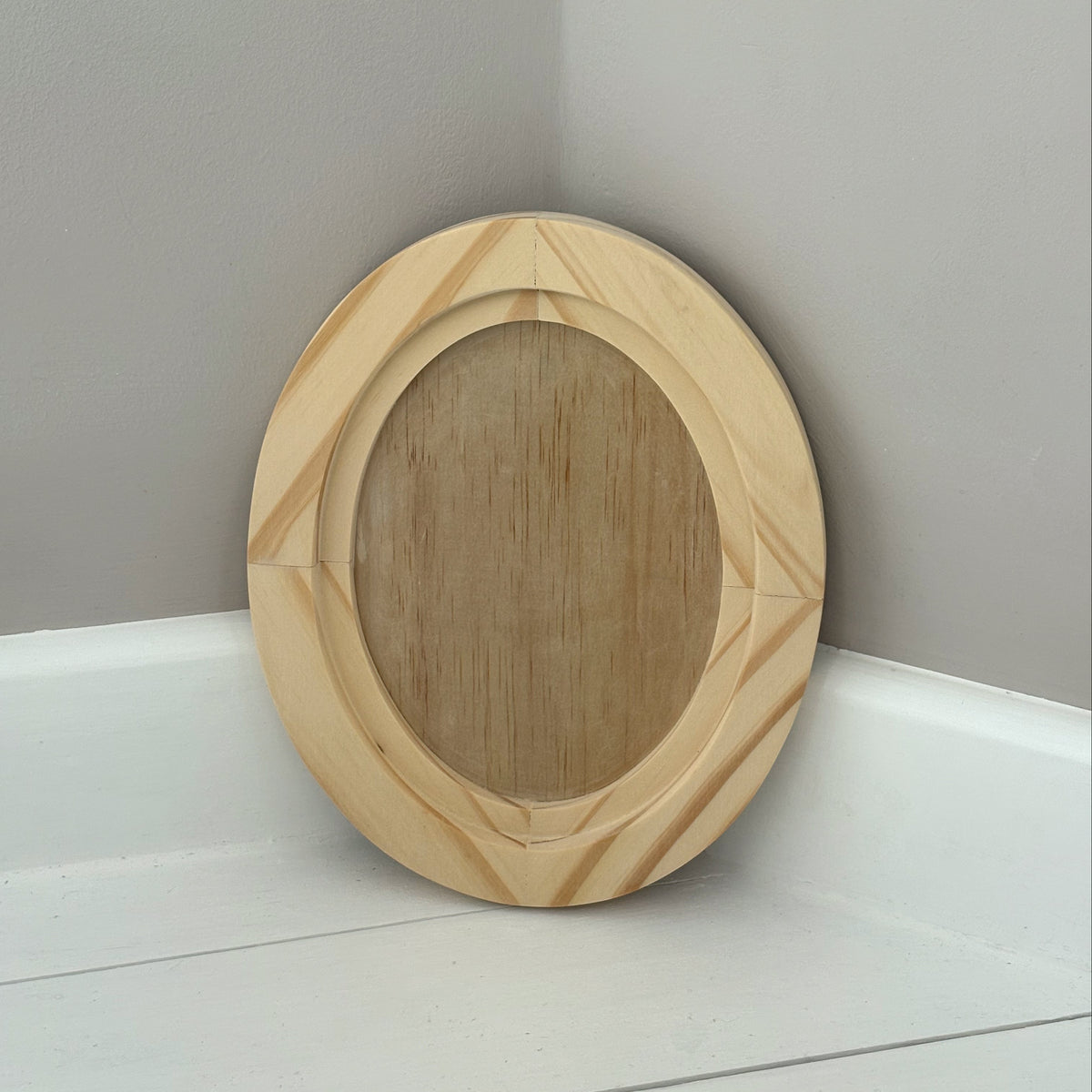 IOD Wood Gallery Blank by Iron Orchid Designs standing upright, suitable for painting and crafting geometric designs.