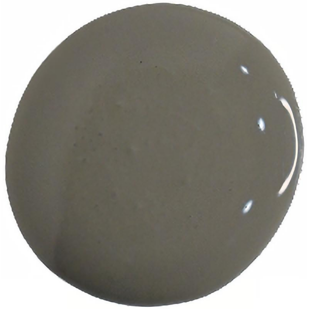 Round gray Zinc splotch by Old Fashioned Milk Paint with smooth finish and subtle white reflections.