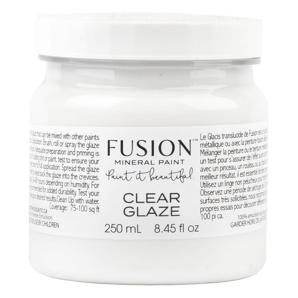 Fusion Mineral Paint Clear Glaze, 250 mL container for custom glaze effects or antiquing projects.