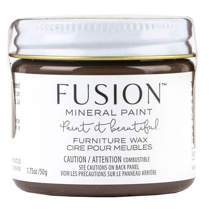 Fusion Mineral Paint Espresso Furniture Wax, white label with black text, gold metal lid.