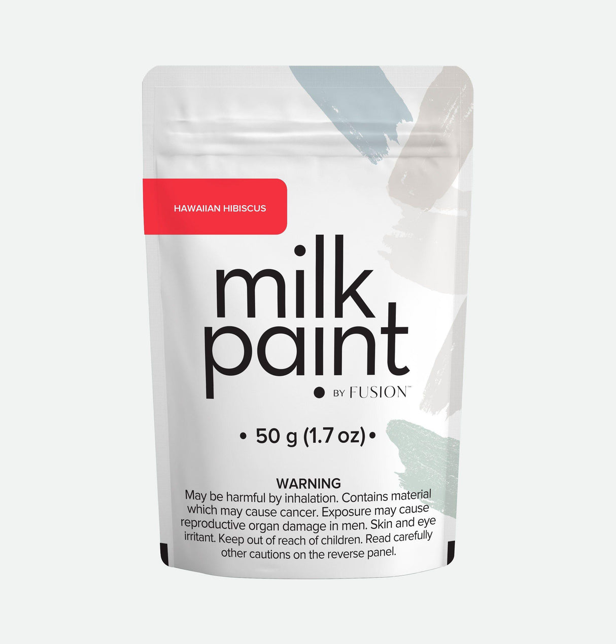 Fusion Mineral Paint Hawaiian Hibiscus Milk Paint 50g white pouch with health warning at the bottom.