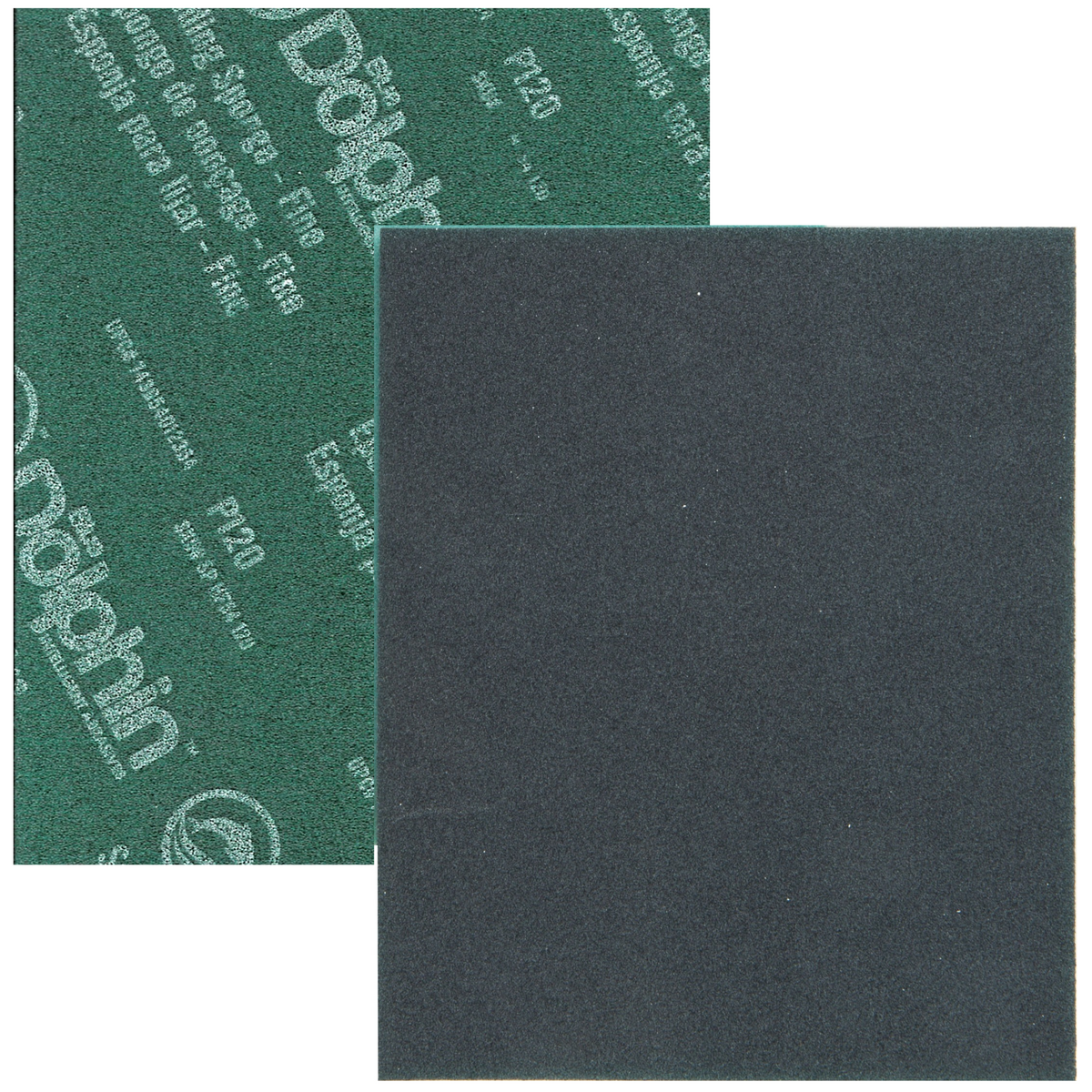Fusion Mineral Paint P-Flex sponges: one green printed, one black ultra-fine, for wet or dry sanding.