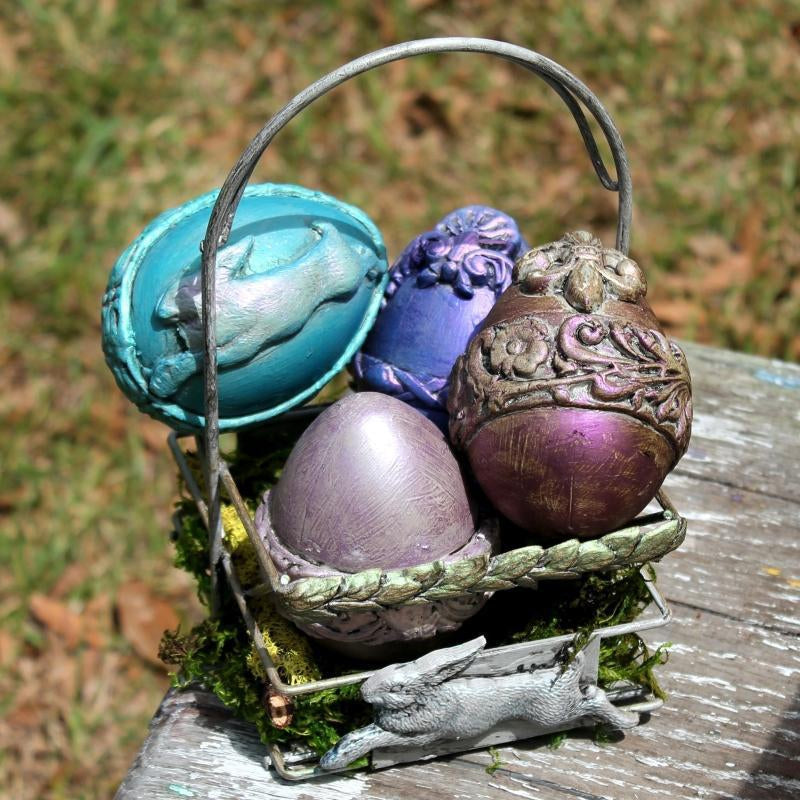 Easter Basket & Eggs with Fusion Mineral Paint, IOD Moulded, and Finnabair Waxes!